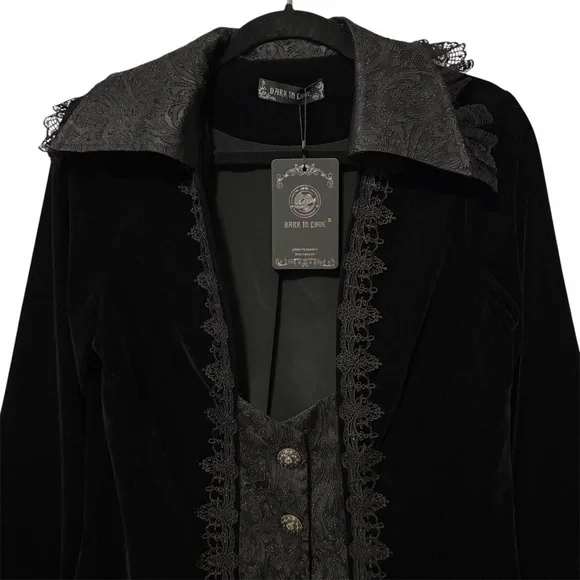DARK IN LOVE NWT Black Velvet Lace Bell Sleeve Button Front Jacket XXL - Picture 3 of 14